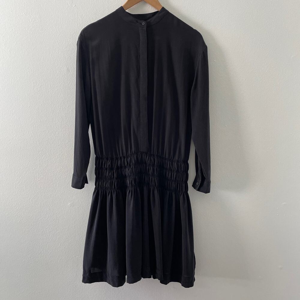 AllSaints Dress Womens 2 Black Briar Silk Smocked Drop Waist Goth Witch Boho